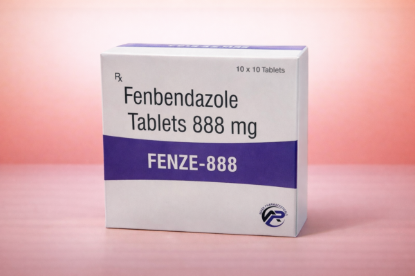 Fenbendazole tablets on soft gradient backdrop