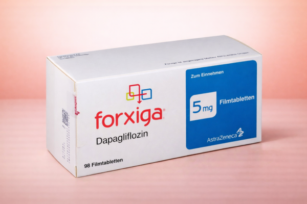 Forxiga tablets on soft gradient background